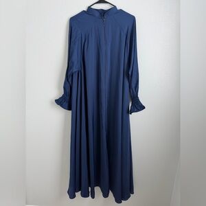 Blue Abaya with Rhinestone Sleeves & Zipper Front – Size 56